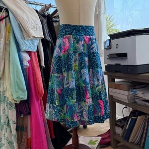 Lilly Pulitzer Blue and Pink Floral Midi Skirt